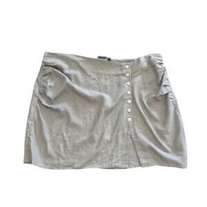 ASOS Design Linen Beige Neutral Wrap Skirt Button Front Mini Size 16 Minimalist